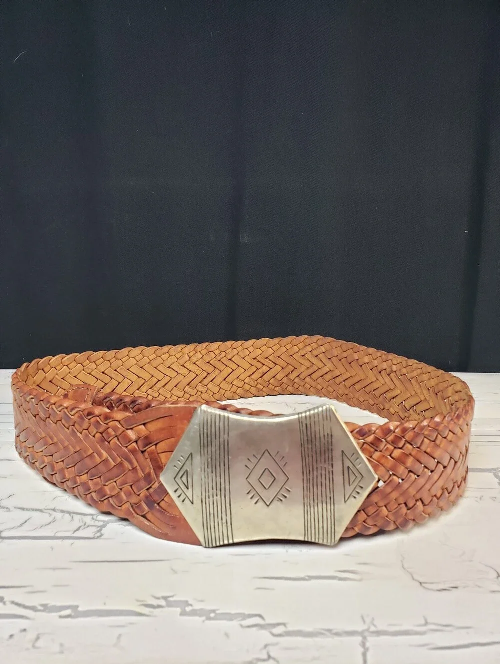 Four Winds Wide Braided Leather Waist Wrap/ Belt in Cognac - Women's M (30-32)
